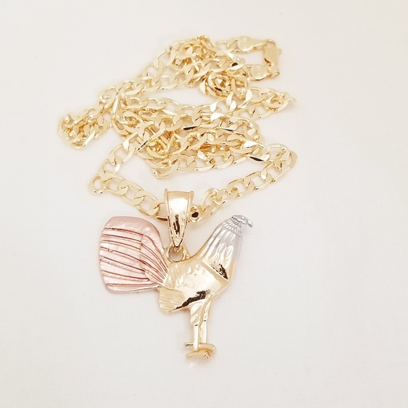 Tricolor Rooster Men's Necklace. 14K Gold Plated. New - Picture 1 of 6